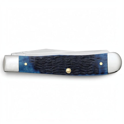 Razor Sharp AZ Case Rogers Jig Navy Blue Bone Trapper knife with polished stainless steel blades and jigged handle