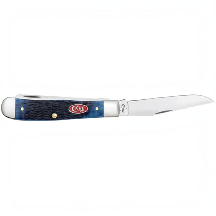 Razor Sharp AZ Case Rogers jigged navy blue bone trapper knife with mirror-polished stainless steel clip blade