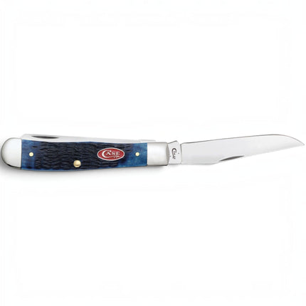 Razor Sharp AZ Case Rogers Jig Navy Blue Bone Trapper knife with mirror-polished stainless steel clip blade