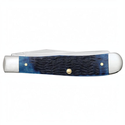 Razor Sharp AZ Case Rogers Jig Navy Blue Bone Trapper knife with stainless steel blades and a red oval shield