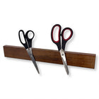 Razor Sharp AZ wall-mounted magnetic knife and tool block made of natural oak wood holding two pairs of scissors