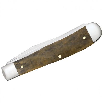 Razor Sharp AZ Case Trapper folding knife with a smooth olive green bone handle and mirror-polished stainless steel.