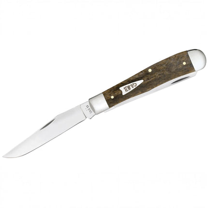 Razor Sharp AZ Case Smooth Olive Bone Trapper folding knife with mirror-polished stainless steel clip blade