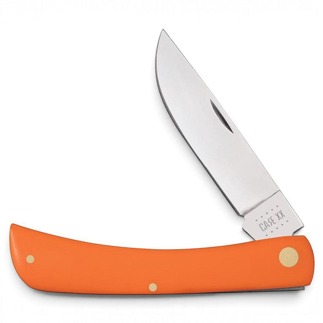 Razor Sharp AZ Case Orange Synthetic Sod Buster folding knife with a stainless steel skinner blade