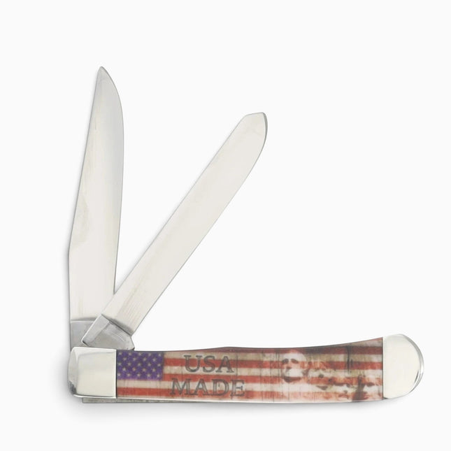 Razor Sharp AZ Case patriotic trapper pocket knife with Statue of Liberty design and two polished steel blades