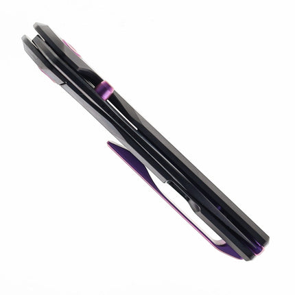 Razor Sharp AZ Poikilo Blade VK-Zen S3 folding knife with black DLC titanium handle and purple accents.