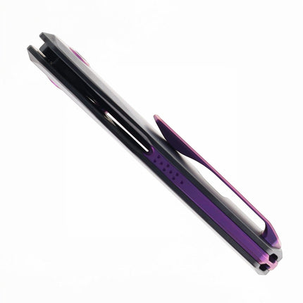 Razor Sharp AZ Poikilo Blade VK-Zen S3 folding knife with black DLC titanium handle and purple accents.