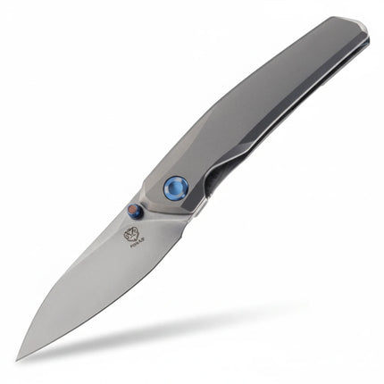 Razor Sharp AZ Poikilo Blade VK-Zen S1 folding knife with pearlescent stonewashed titanium handle and M398 steel blade