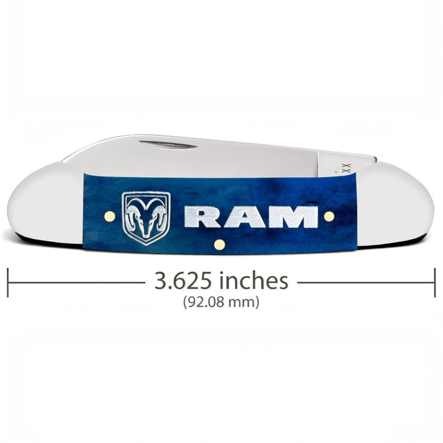 Razor Sharp AZ Case RAM embellished navy blue bone handle canoe pocket knife with mirror-polished steel blades