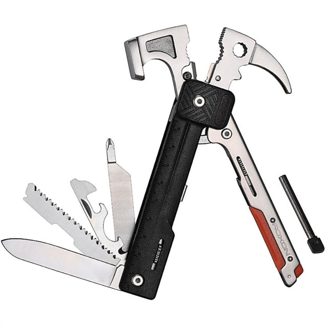 Razor Sharp AZ Roxon Rhino 17-in-1 multitool featuring a hammer head, pliers, and various fold-out stainless steel tools.
