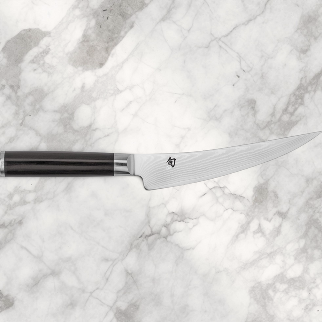 Razor Sharp AZ Shun Classic 6-inch boning and fillet knife with Damascus steel blade and ebony PakkaWood handle