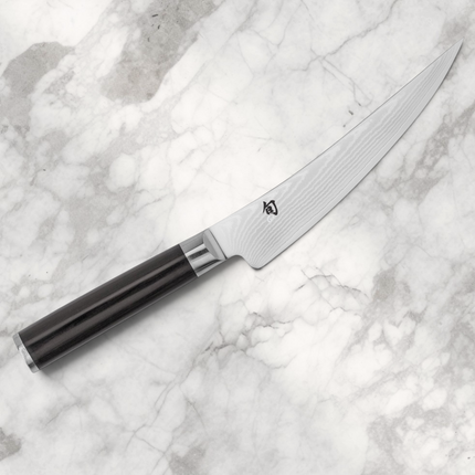 Razor Sharp AZ Shun Classic 6-inch boning and fillet knife with Damascus steel blade and black PakkaWood handle