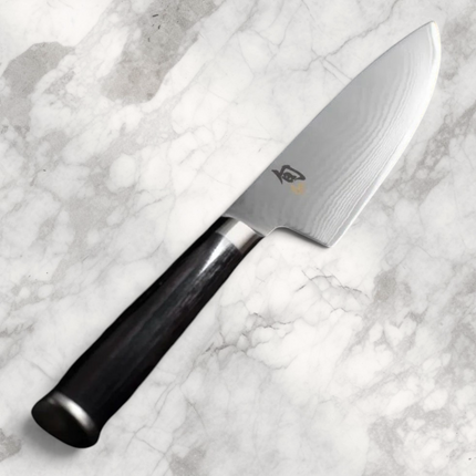 Razor Sharp AZ Shun Classic 8-inch chef's knife with Damascus steel blade and black ebony PakkaWood handle