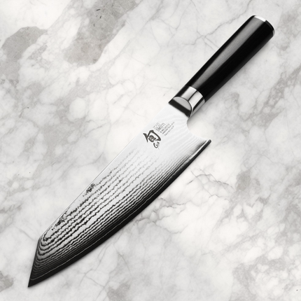 Razor Sharp AZ Shun Classic 8-inch Kiritsuke knife with Damascus steel blade and black ebony PakkaWood handle