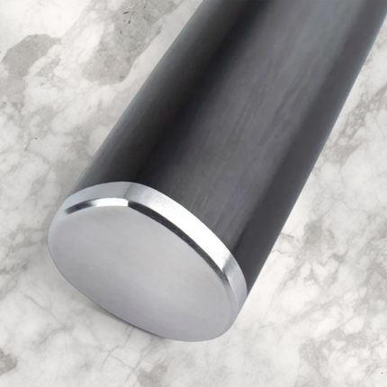 Razor Sharp AZ Shun Classic chef's knife featuring a dark ebony PakkaWood D-shaped handle with a stainless steel end cap