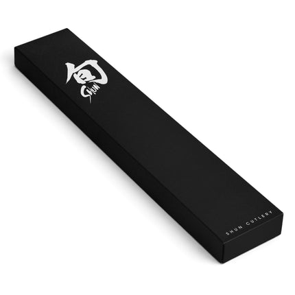 Razor Sharp AZ Shun Classic 8-inch Kiritsuke knife presented in a sleek black branded gift box