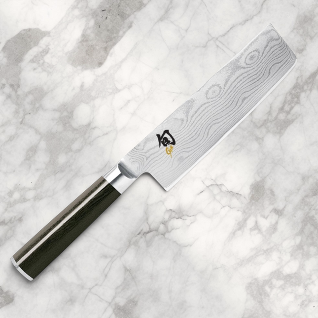 Razor Sharp AZ Shun Classic 6.5-inch Nakiri knife with Damascus steel blade and ebony PakkaWood handle