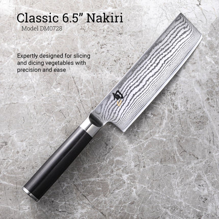 Razor Sharp AZ Shun Classic 6.5-inch Nakiri knife with Damascus steel blade and black ebony PakkaWood handle