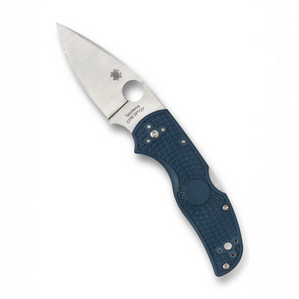 Razor Sharp AZ Spyderco Native 5 folding knife with a cobalt-blue FRN handle and CPM SPY27 steel blade.