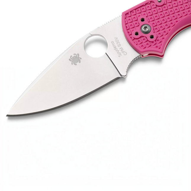 Razor Sharp AZ Spyderco Native 5 folding knife with a vibrant pink FRN handle and CPM S30V steel blade.
