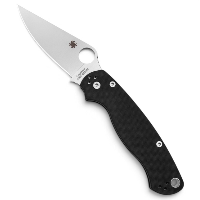 Razor Sharp AZ Spyderco Para Military 2 folding knife with a CPM S45VN steel blade and textured black G-10 handle scales.