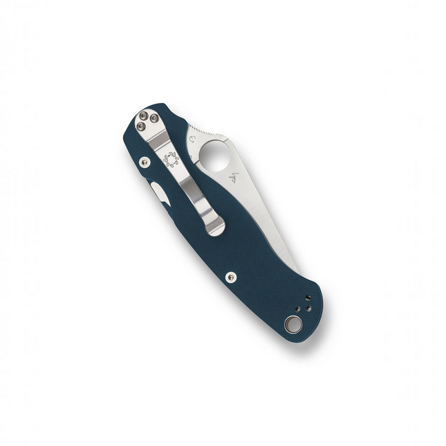 Razor Sharp AZ Spyderco Para Military 2 folding knife with cobalt blue G-10 handle and CPM SPY27 steel blade.