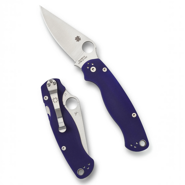 Razor Sharp AZ Spyderco Para Military 2 folding knife with dark blue G-10 handle and CPM S110V steel blade.