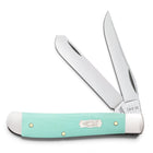 Razor Sharp AZ Case Mini Trapper pocket knife with Tiffany Blue G-10 handle, Ichthus shield, and two steel blades.