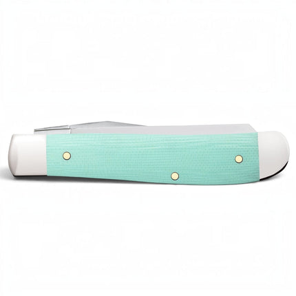 Razor Sharp AZ Case Mini Trapper pocket knife with a smooth Tiffany Blue G-10 handle and nickel silver bolsters