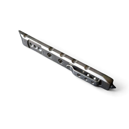 Razor Sharp AZ Ti-Pry Pocket Edition titanium pry bar with integrated pocket clip and tungsten carbide glass breaker.