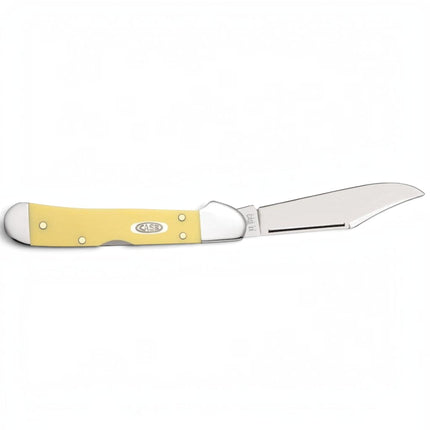Razor Sharp AZ Case Mini CopperLock pocket knife with a bright yellow synthetic handle and mirror-polished steel blade