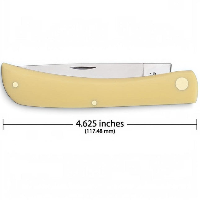Razor Sharp AZ Case XX Sod Buster pocket knife with a bright yellow synthetic handle and chrome vanadium steel blade.