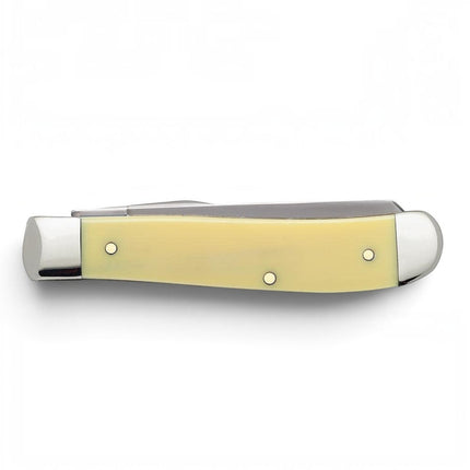 Razor Sharp AZ Case Yellow Synthetic Mini Trapper pocket knife with a bright yellow handle and stainless steel bolsters