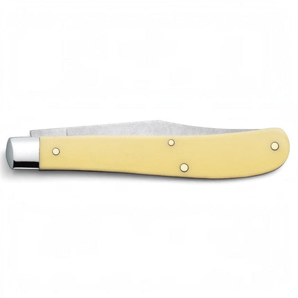 Razor Sharp AZ Case Yellow Synthetic Slimline Trapper folding pocket knife with a mirror-polished stainless steel blade