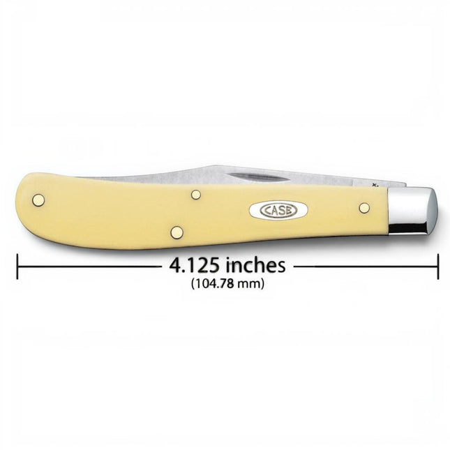 Razor Sharp AZ Case Yellow Synthetic Slimline Trapper pocket knife with a single clip blade and nickel silver bolster.