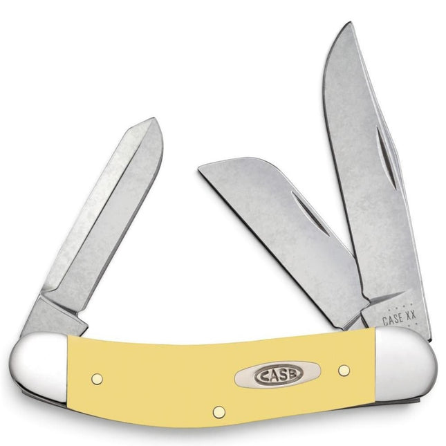 Razor Sharp AZ Yellow Synthetic CS Sowbelly pocket knife with three carbon steel blades and a bright yellow handle