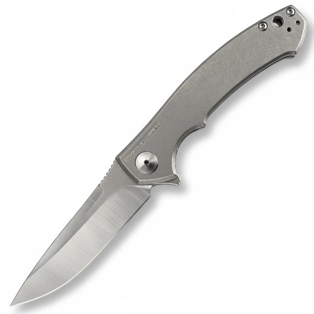 Razor Sharp AZ Zero Tolerance 0450 folding knife with a bead-blasted titanium handle and sleek drop-point blade