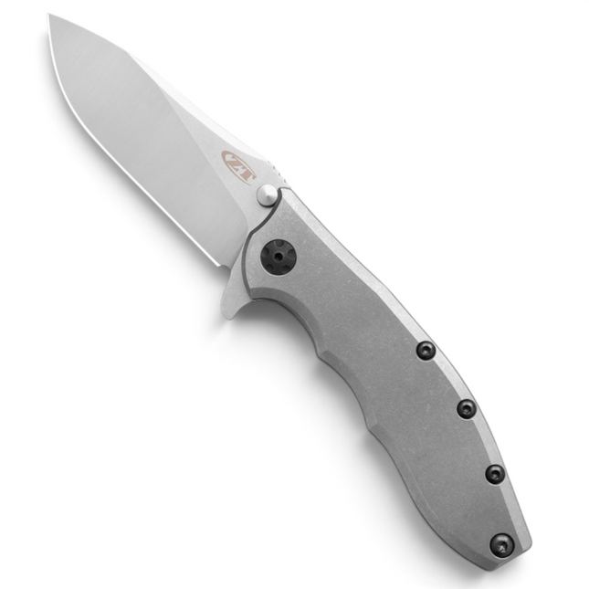 Razor Sharp AZ Zero Tolerance 0562Ti folding knife with a stonewashed CPM MagnaCut blade and titanium handle.