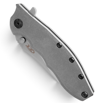 Razor Sharp AZ Zero Tolerance 0562Ti folding knife featuring a stonewashed titanium handle and flipper mechanism