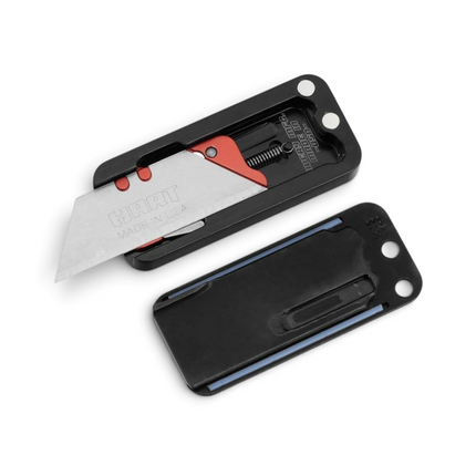 Razor Sharp AZ Rivery Zero V2 black aluminum utility knife with gemstone pattern and replaceable SK5 razor blade