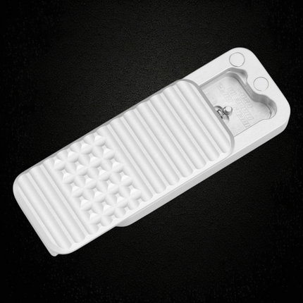Razor Sharp AZ Rivery Zero V2 manual OTF utility knife in gray anodized aluminum with a gemstone milled pattern.