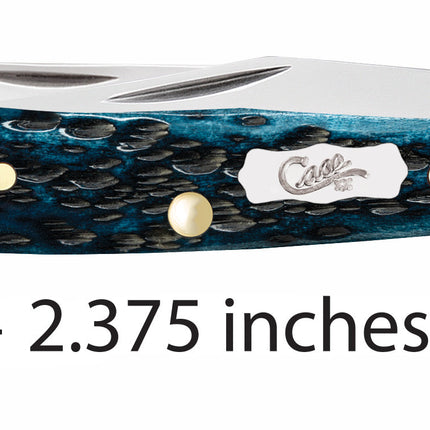 Case CA51862 - Peach Seed Jig Pocket Worn® Mediterranean Blue Bone Tiny Trapper