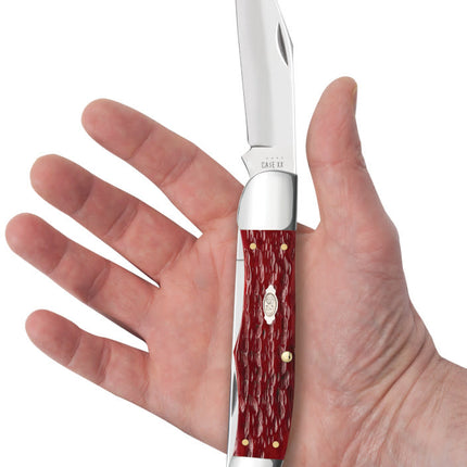 Case CA31960 - Peach Seed Jig Dark Red Bone CS Folding Hunter with Sheath