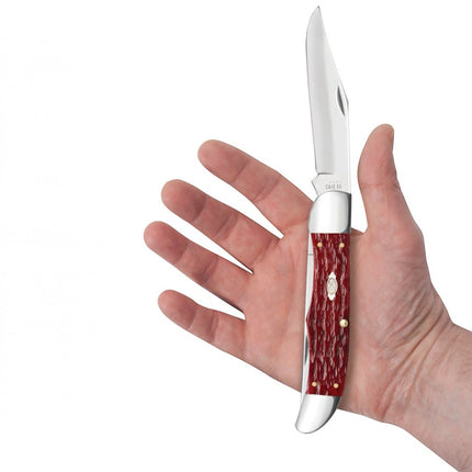 Case CA31960 - Peach Seed Jig Dark Red Bone CS Folding Hunter with Sheath