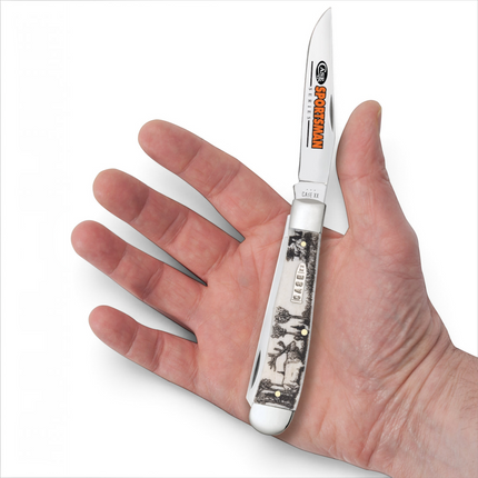 Razor Sharp AZ Case Sportsman Series Elk Trapper pocket knife with smooth natural bone handle in a hand