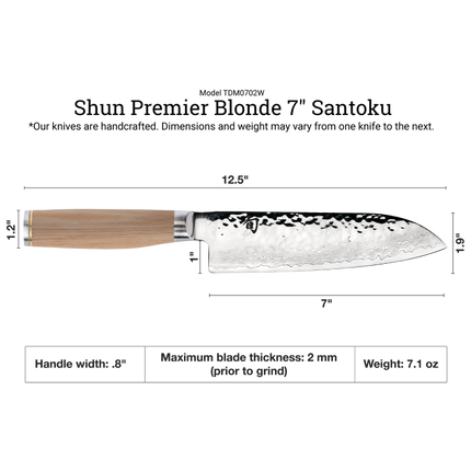 Shun Premier Blonde Santoku 7” by Razor Sharp AZ