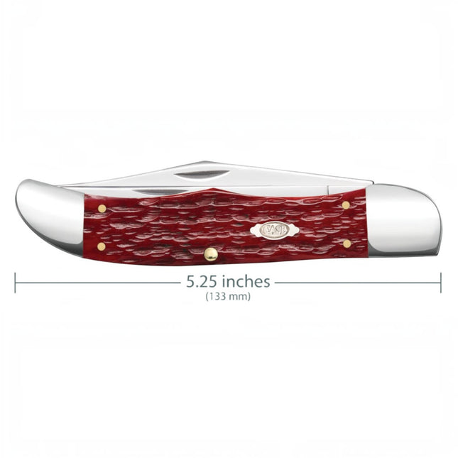 Case CA31960 - Peach Seed Jig Dark Red Bone CS Folding Hunter with Sheath