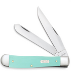 Razor Sharp AZ Case Trapper knife with seafoam green G-10 handle, Ichthus shield, and two polished stainless blades.