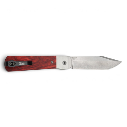 Razor Sharp AZ Case Longhouse folding knife with Dymalux rosewood handle, aluminum bolster, and stonewash clip blade.