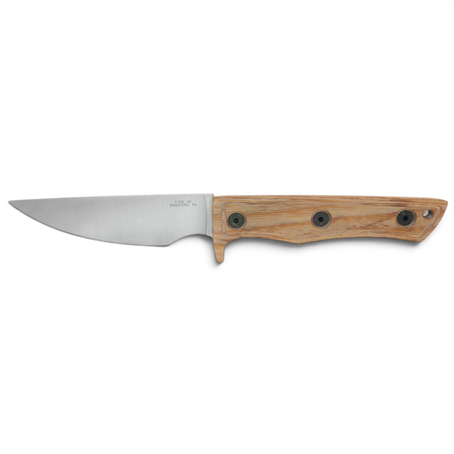 Razor Sharp AZ Case fixed blade hunting knife with a satin-finished drop point steel blade and natural wood handle.